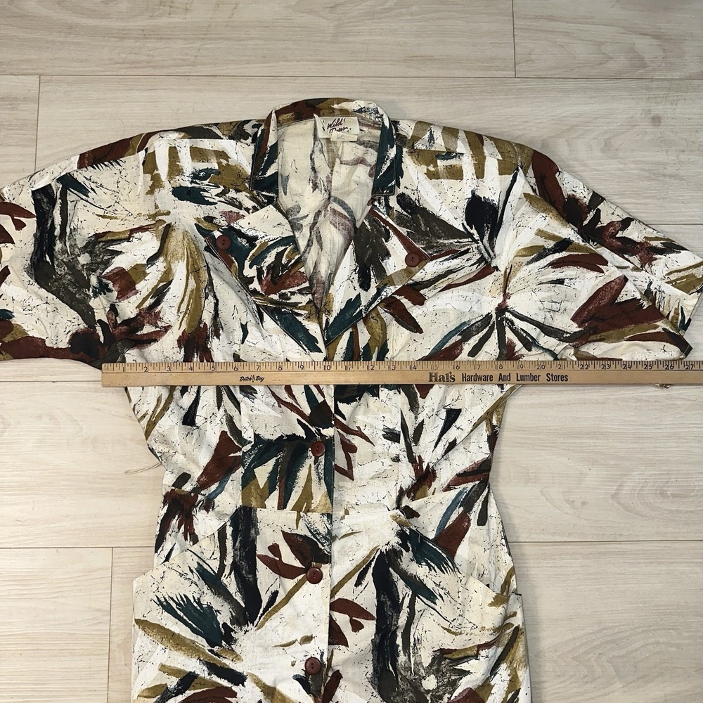 Vintage 80s Does 50s Dress Womens 13/14 Artsy All Over Print Wild Dress Midi - Picture 4 of 9